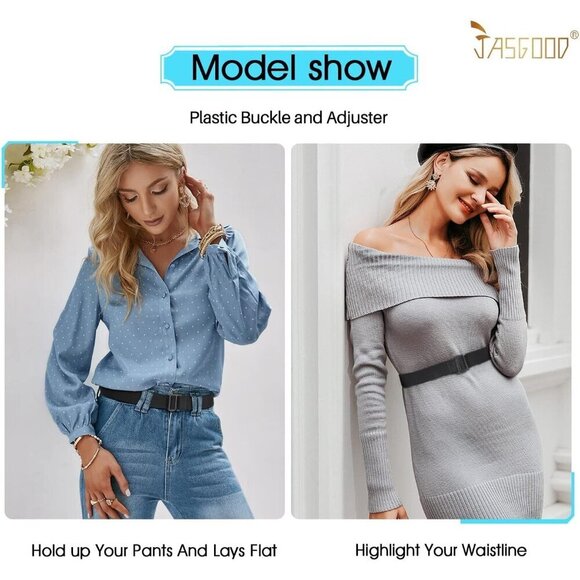 Women Elastic Adjustable Crop Top Belt No Show Flat Buckle Stretch main image 4